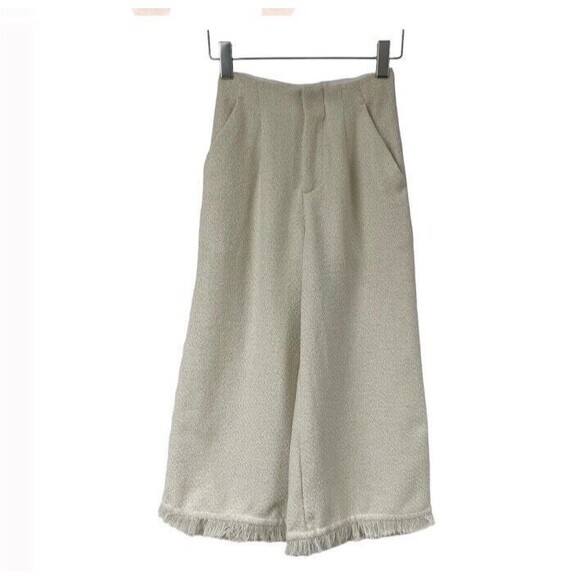 Something Navy Tweed Frayed Wide Leg Pants Ivory Coastal Bridal Chic Casual 2 - Picture 2 of 14